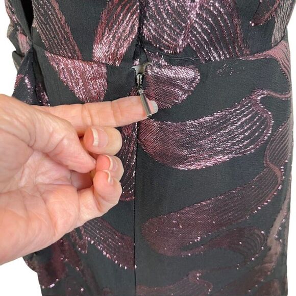 Rebecca Taylor Silk Sleeveless Ribbon Lurex Jacquard Dress Black Pink Size 6/8 - Picture 5 of 14